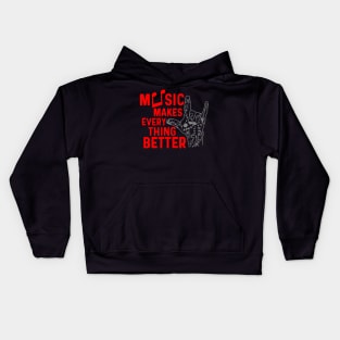 Music makes everythink better red gray Kids Hoodie